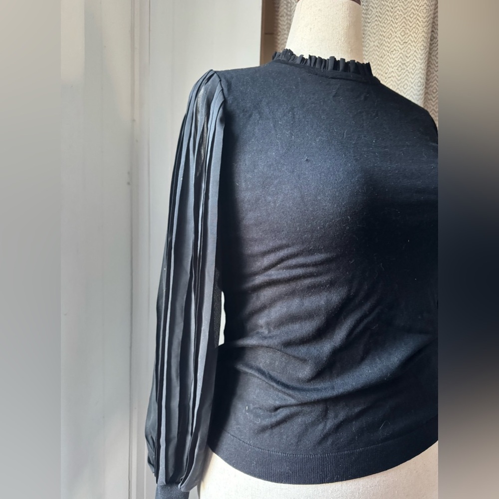 Pleated Chiffon Sleeve Sweater